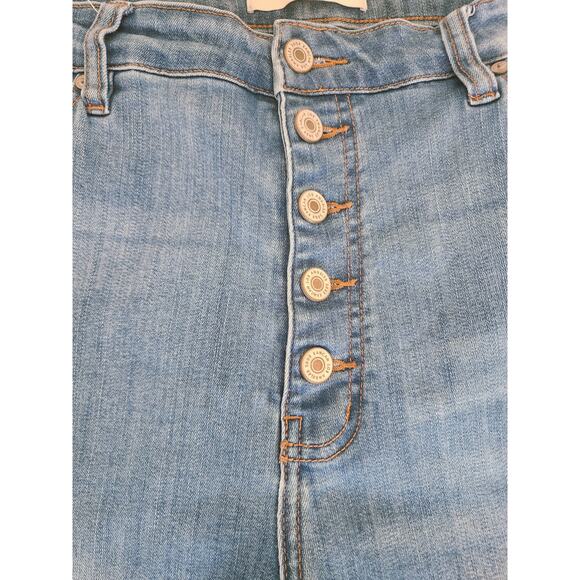 Kancan Womens XL Jeans Blue Denim Medium Wash Fringe Hem Stretch Button Fly - Picture 4 of 13